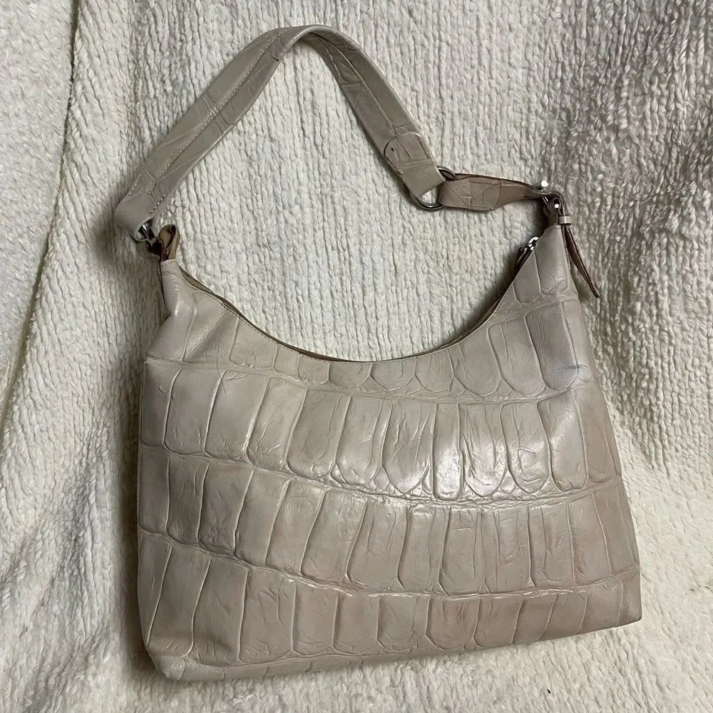 Francesco Biasia leather embossed beige shoulder bag silver tone hardwares .